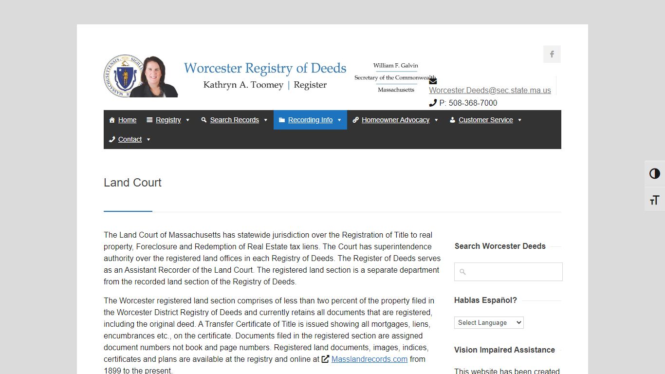 Land Court - Worcester Registry of Deeds