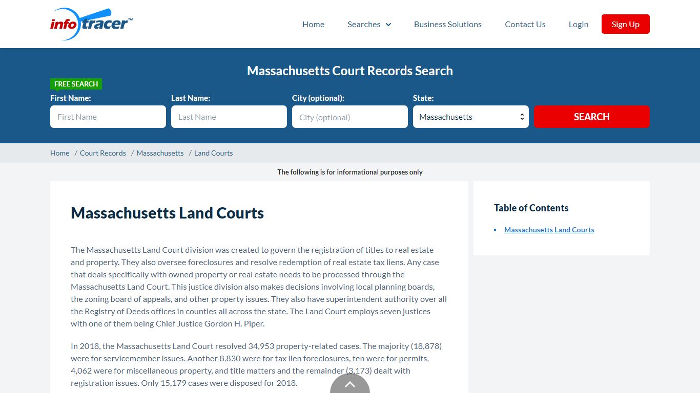 Search Massachusetts Land Court Cases Online - InfoTracer